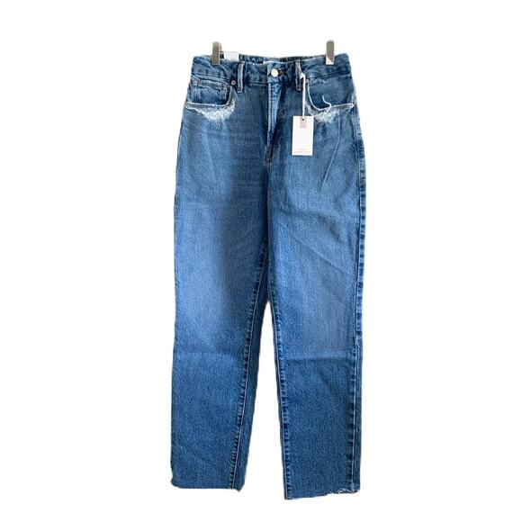 Good American Good Vintage Frayed Hem Jeans in Indigo Blue 0/25 NWT - Picture 5 of 13